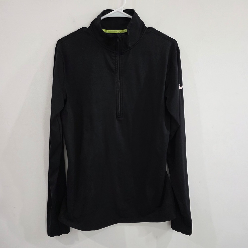 Nike Womens Quarter Zip Pullover Sweatshirt Size Medium Black Dri Fit Athleisure